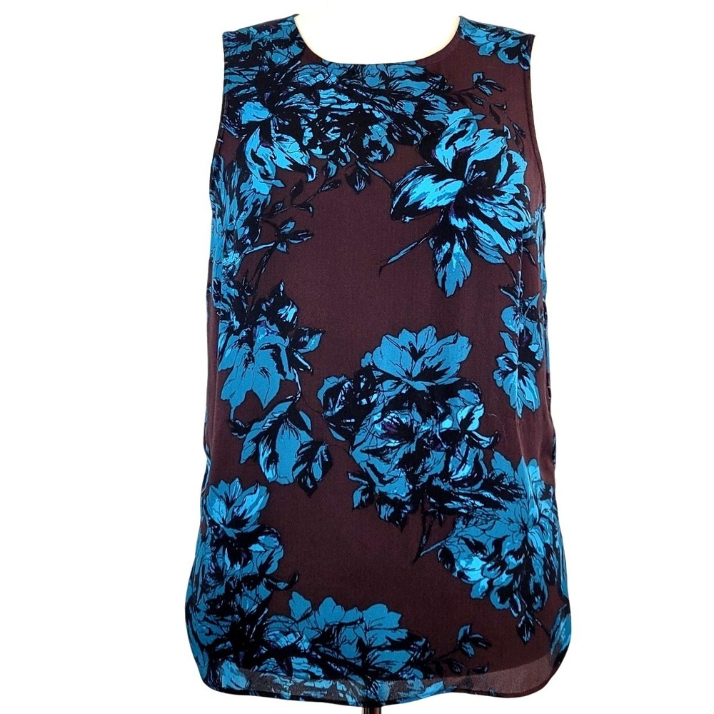 Who What Wear Sleeveless Floral Blouse, S - Sheer dark Brown Teal Blue Y2K Style
